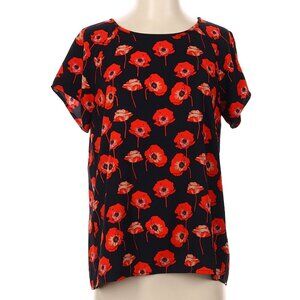 CAbi Flanders Poppy Top Split Black Black Orange Tan Style 3251 X-Small
